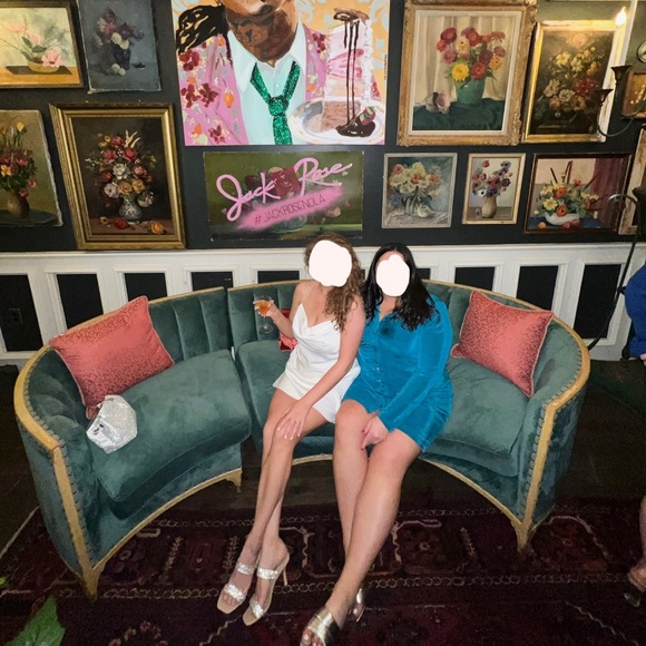 Bloomingdale’s White Satin Cowl Neck Dress with Rhinestone Straps - Bachelorette - Picture 12 of 12